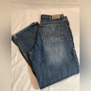 Men's Rangler Relaxed Boot Cut Blue Jeans Size 34x30 Distressed Look See Pics